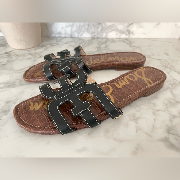 Sam Edelman Bay Slide Sandals Size 12 Black Vaquero Saddle Leather - Picture 3 of 7